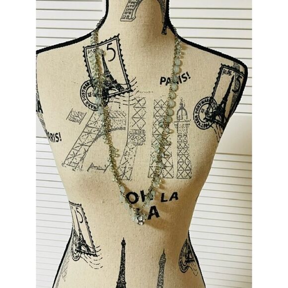 J Crew 34” Long Chain Necklace With Round Aqua Color Glass Bubble Beads - Picture 2 of 5